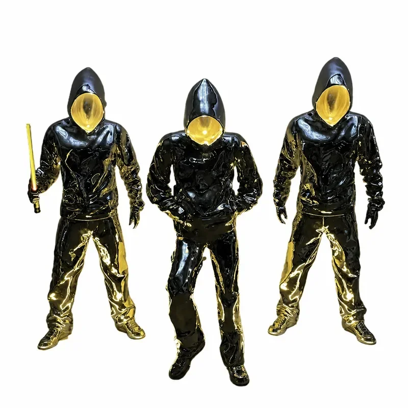 Creative Electroplated Humanoid Copper Sculpture Sitting Figure Art Ornament for Bar KTV Mall Home Decor Modern Playful
