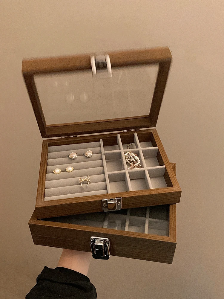 

Large Capaci Wooden Jewelry Box Portable Retro Handmade Accories Storage Box Small Size Loable Organizer for Bedroom