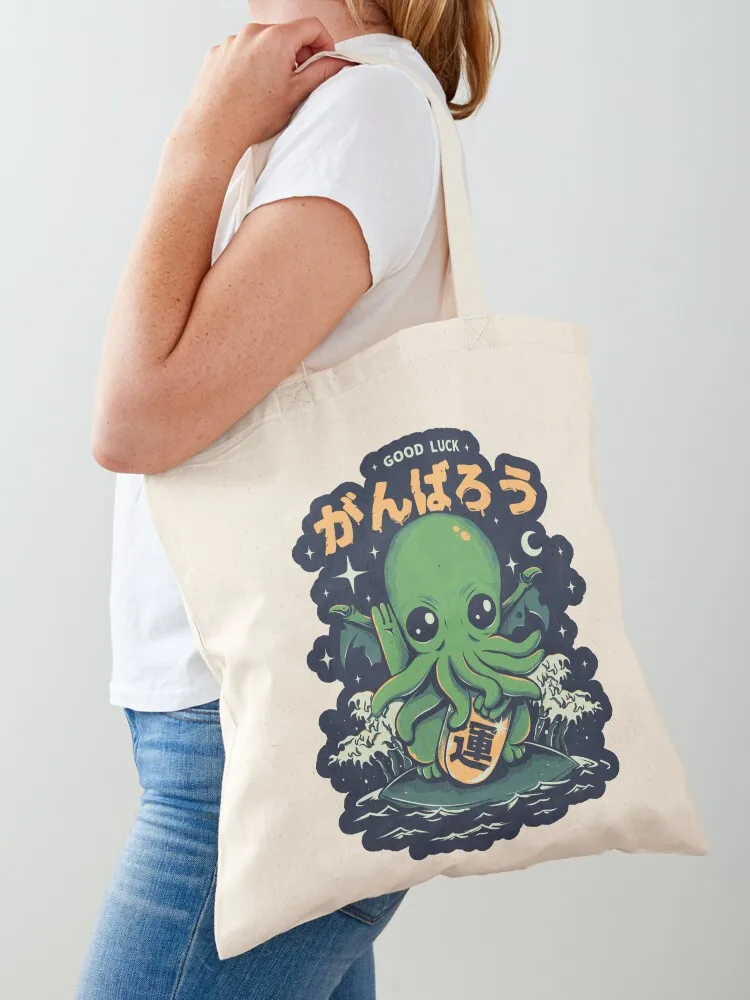 Good Luck Cthulhu Tote Bag shopping bags foldable free delivery bags Lady bag Canvas Tote Bag