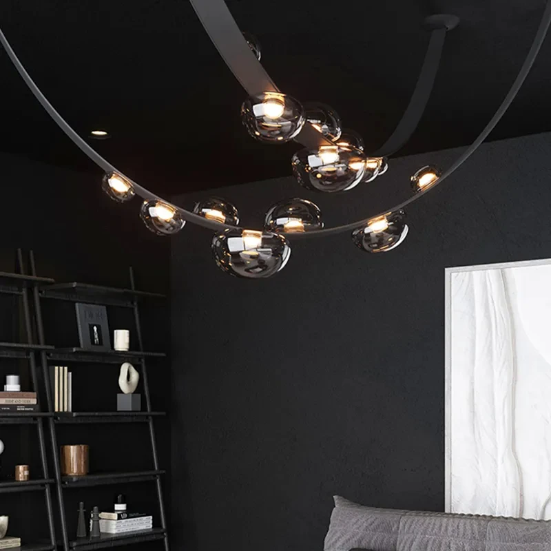 Modern Led Smoke Glass Pendant Light Designer Leather Belt Chandelier Living Room Dining Room Decor Hanging Lamp Indoor Lighting