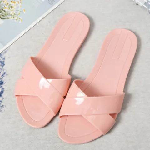 Slippers Women's Summer Fashion Plastic Slippers Flat Bottomed Non Slip Home and Household Soft Soled Slippers Plastic Sandal