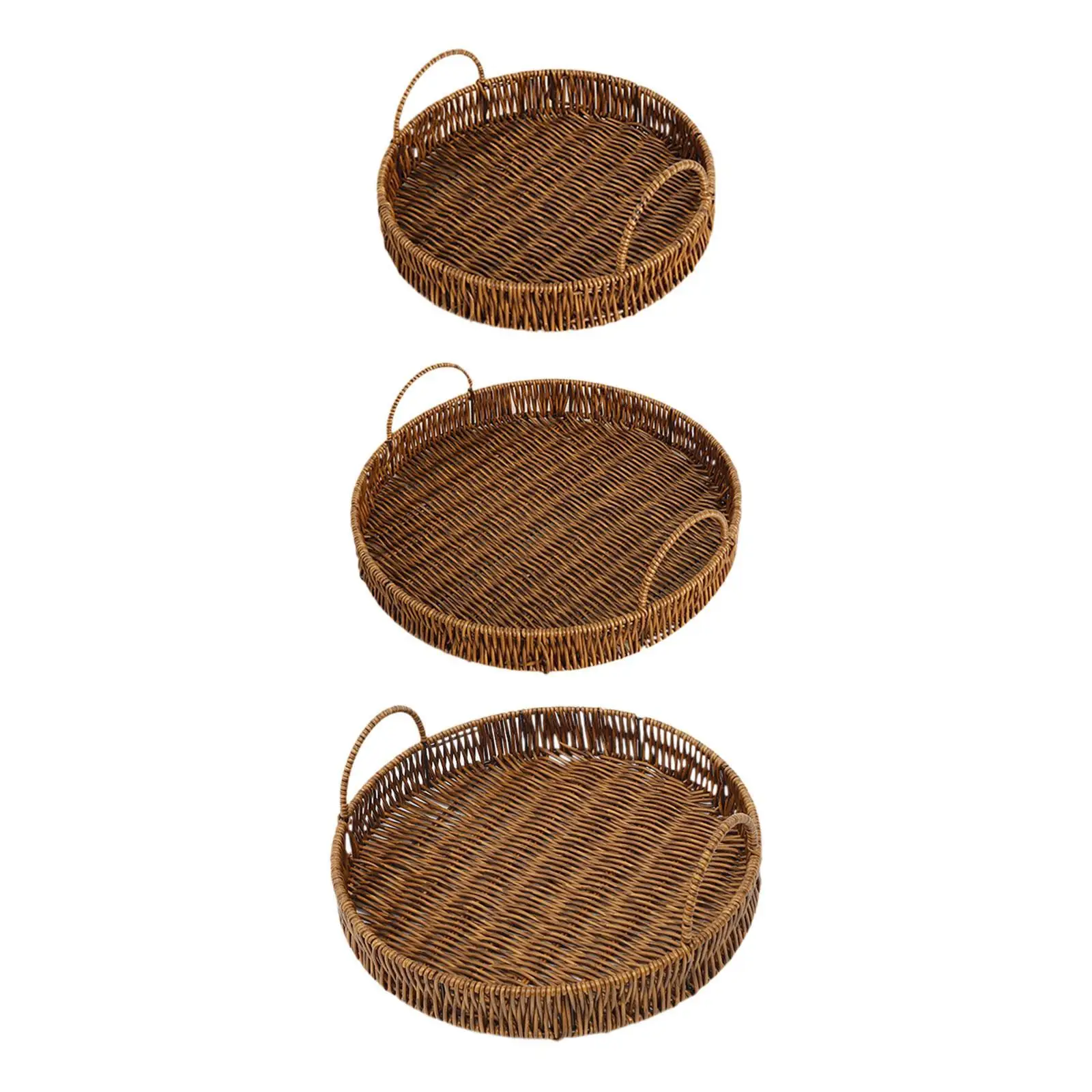 Woven Serving Tray with Handles Decorative Centerpiece Bread Basket for Coffee