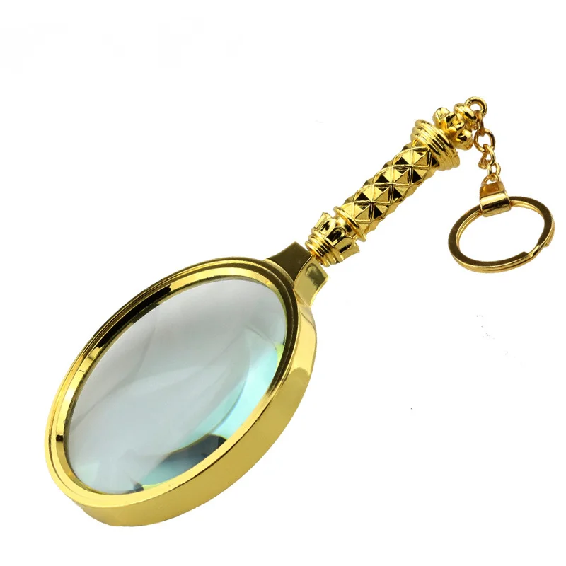 High Magnification Full Gold Gift Magnifying Glass Handle Reading Loupe Can Be Attached and Detached with Keychain Function