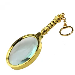 High Magnification Full Gold Gift Magnifying Glass Handle Reading Loupe Can Be Attached and Detached with Keychain Function