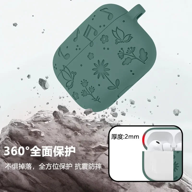 

For Apple AirPods Pro 3， Lightweight 3D Embossed Floral Butterfly Case With Chain & Cleaning Pen