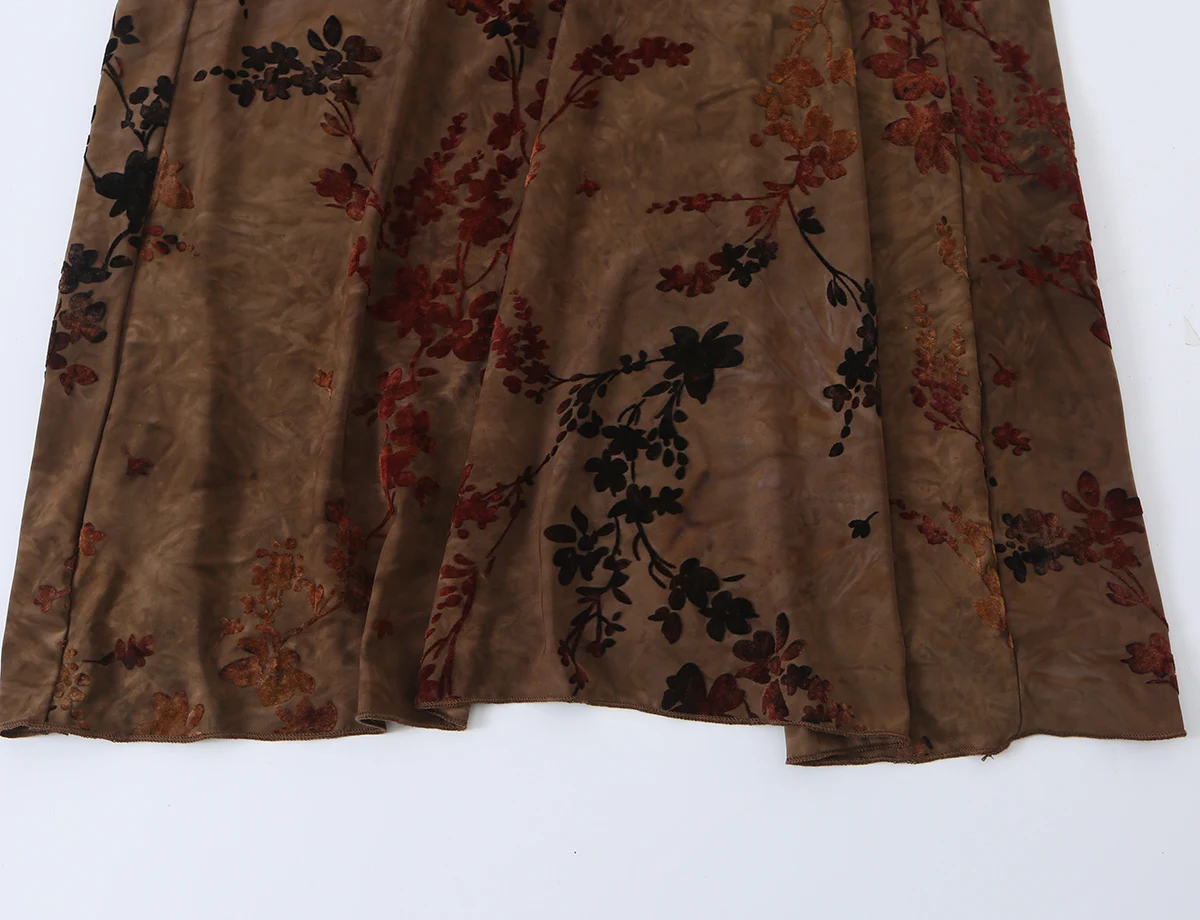 BSAY Herbst Chinesischer Stil Damen Vintage Neckholder-Maxikleid Schal-Band-Dekor Ärmellos Blumendruck Schlanke Passform Langes Kleid – Detail 7