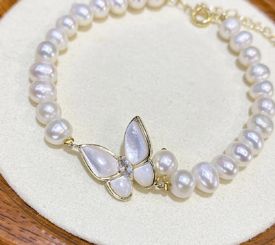 Natural pearl bracelet gift style, simple and niche design bracelet manufacturer, straight hair 7.5-8inch