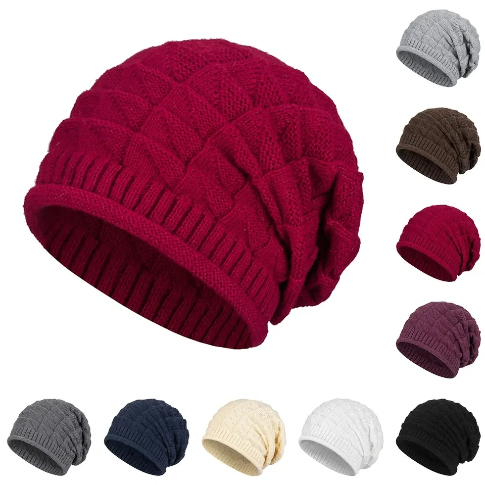 

Women's Beanie Hat Chunky Slouch Cap Skullies Unisex Knitted Bonnet Outdoor Warm Beanies Female Snow Skiing Warm Woolen Caps
