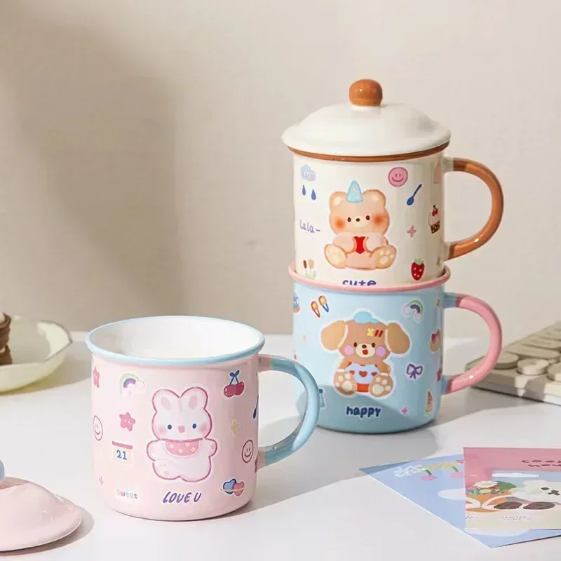 Mug Cup Coffee Milk Tea Water with Lid Handle Cute Funny for Girls Children Friends Women Gift Gifts Ceramic Cups Mugs