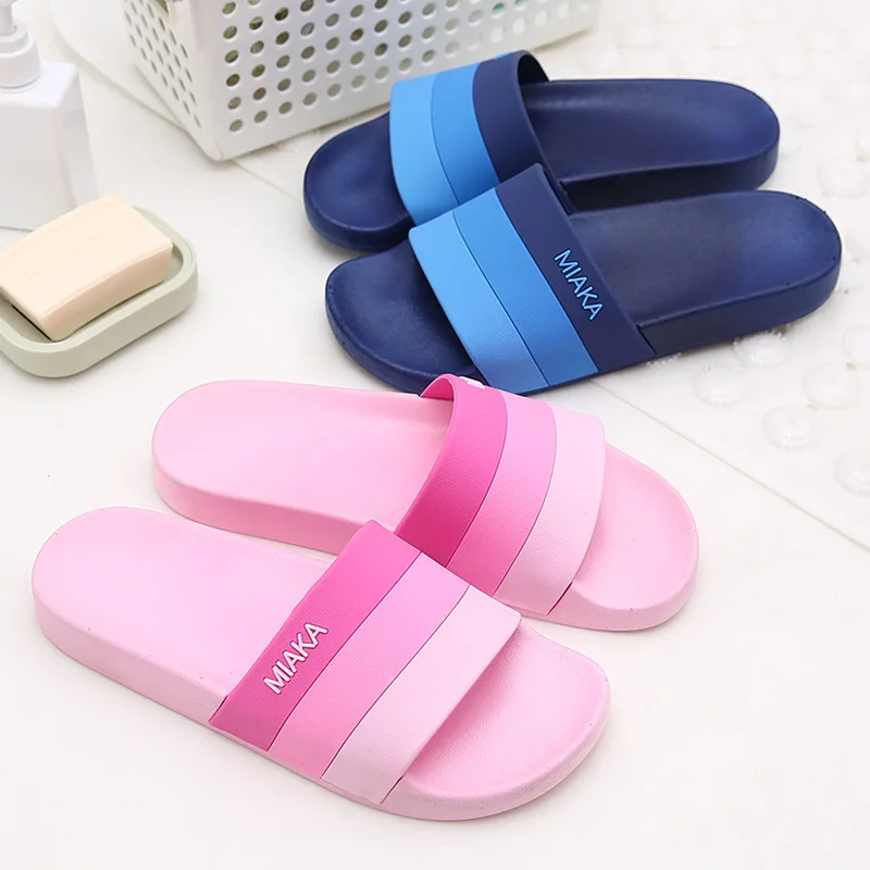 

2019 New Gradient Stripe PVC Slippers Bathroom Bathing Men Women Couple Anti-slip Home Slippers Unisex Comfortable Home Shoes