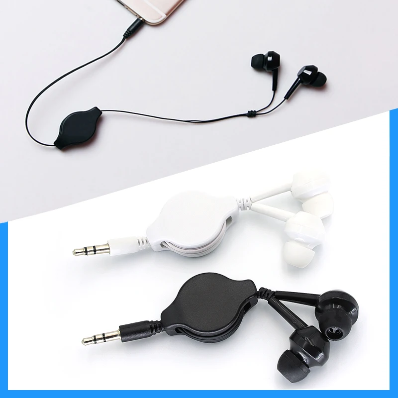 

3.5mm Portable Retractable Cable In-Ear Earphone Easy to Carry Headset Extendable Wire Earphone Straight Insert for MP3 MP4 Phon