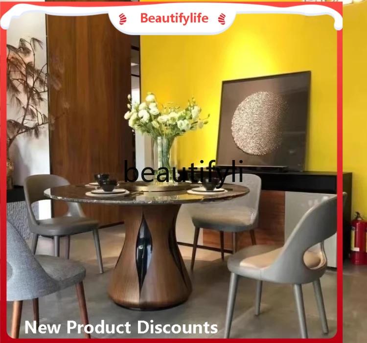 J45 Solid Wood Dining Table Minimalist Marble Top Round Table Large Flat Surface Round Dining