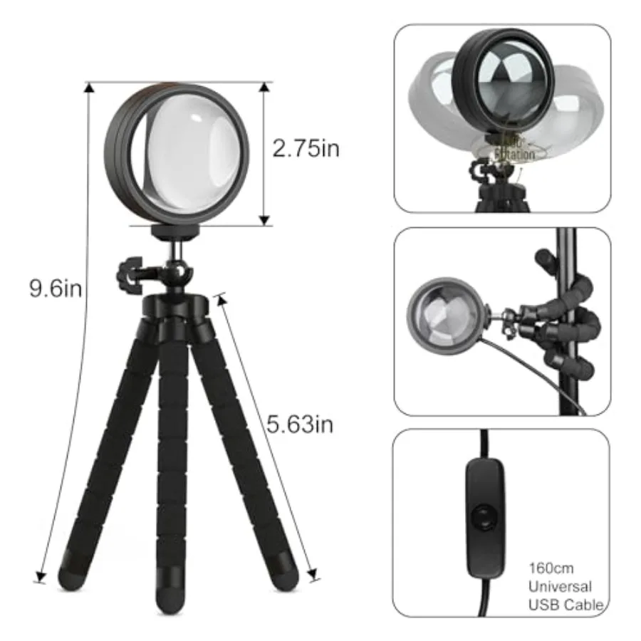 Sunset Lamp Projector, 360 Degree Rotation Sun Lamp Led Night Light with USB Port, Sunset Lamp for Room Decor, Photography, Tik
