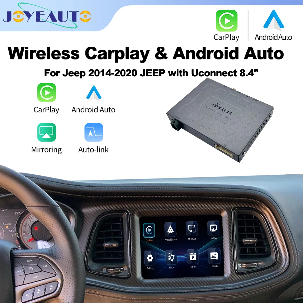 JoyeAuto Wireless CarPlay Android Auto Retrofit Interface for 2014-2020MY Jeep Grand Cherokee Commmander Compass Uconnect 8.4“