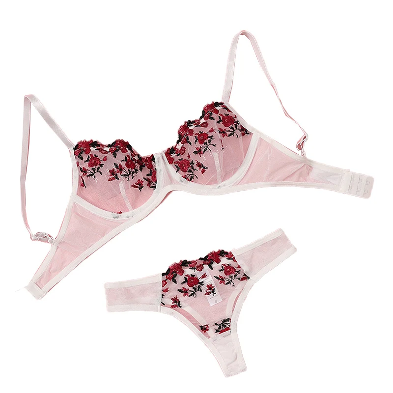 

See-through Mesh White Fancy Embroidery Sexy Lingerie Set Temptation Bra And Transparent Panties Sets Erotic Underwear Costumes