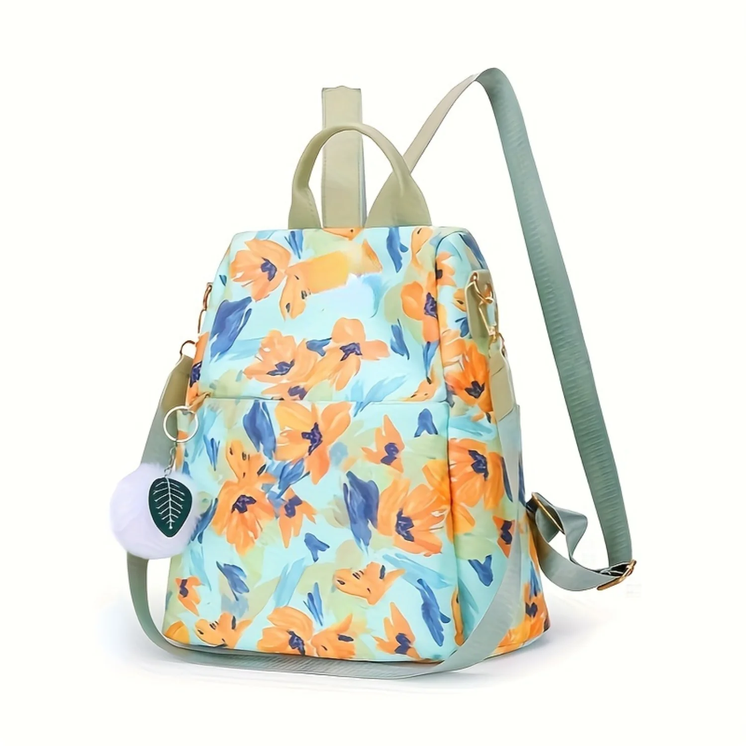 Flowers Pattern Backpack, Classic Chic Womens Convertible Backpack, Versatile Nylon Carry All Daypack Thermal bag Tent bag