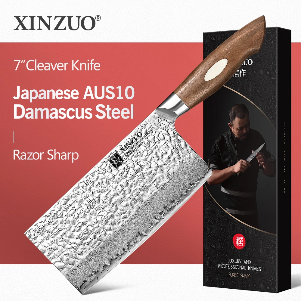 

XINZUO 7" Cleaver Knife 67 Layers Damascus Kitchen Japanese Damascus Steel Sharp Blade Knife Stainless Steel Knives Best Gift