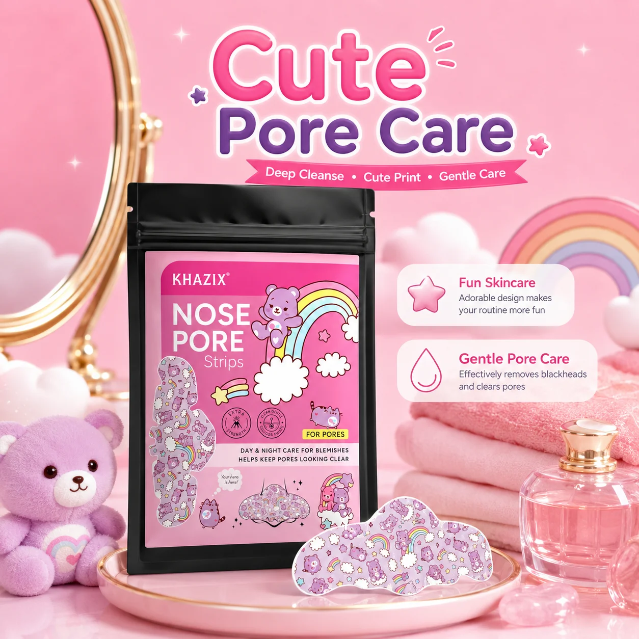 Cute Animal Nose Pore Strips 20pcs, Cartoon Nose Patch for Daily Pore Care, Gentle Facial Skincare Stickers for Home Use