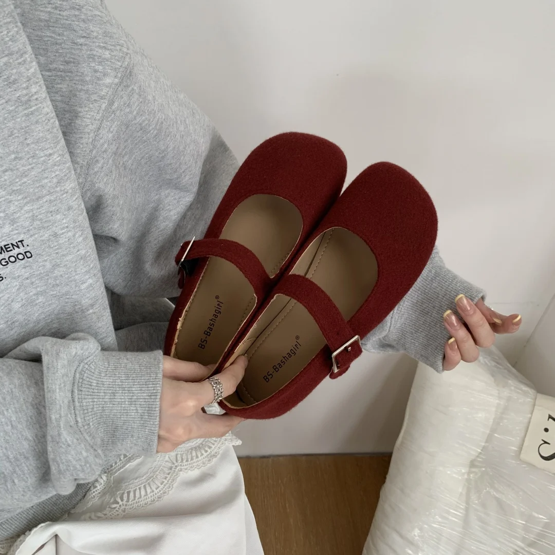 أحذية الباليه المسطحة للنساء، أحذية بدون كعب بمقدمة مستديرة، أحذية مريحة ضحلة، أحذية ماري جين العتيقة #5