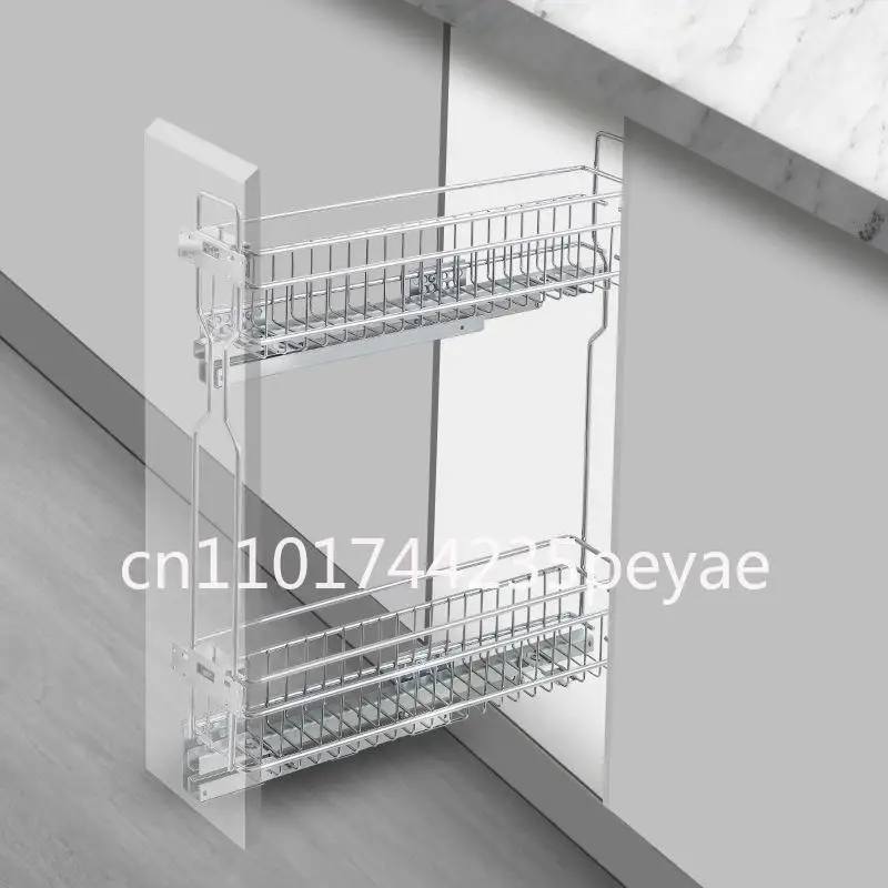 Kitchen cabinet drawer type side pull basket floor cabinet double layer extremely narrow basket storage buffer damping slide