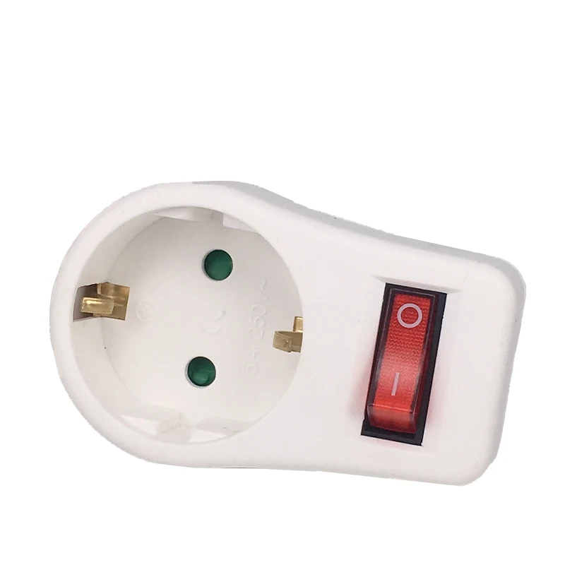 European Type Conversion Plug With Switch Neon Indicator 16A Travel Plugs 1 TO 1 Way EU Standard Power Adapter Socket