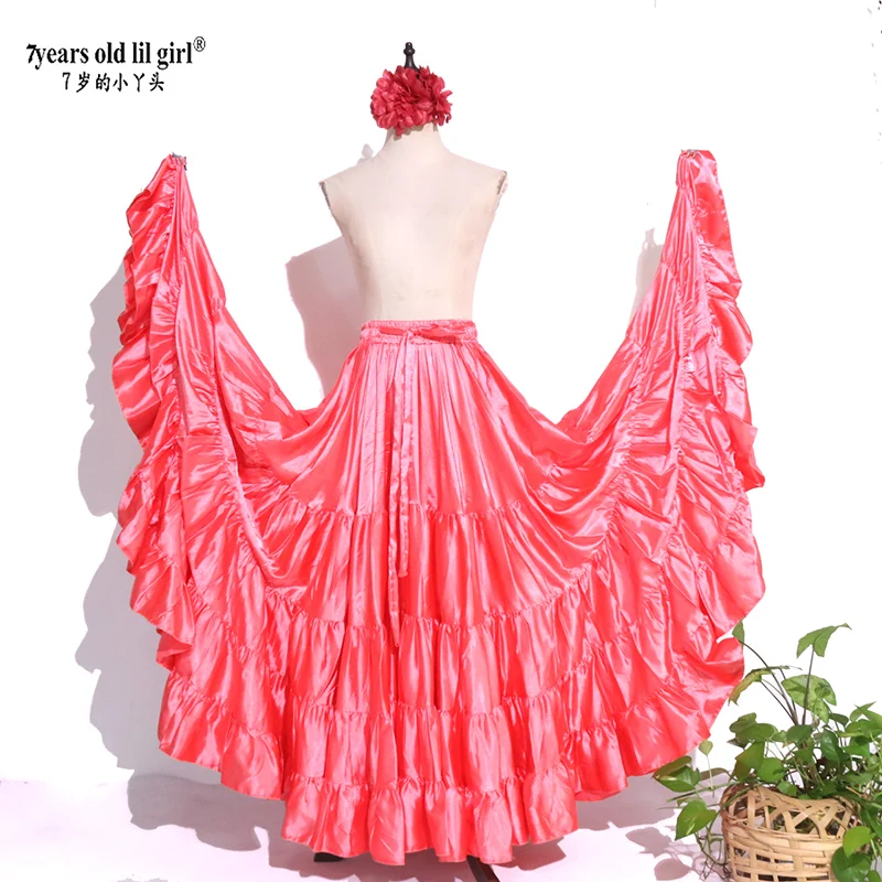 ベリーダンス トライバル フリル フラメンコ 720 度 サテン 25 ヤード 4 ティアード スカート ジプシー スカート 9EX69