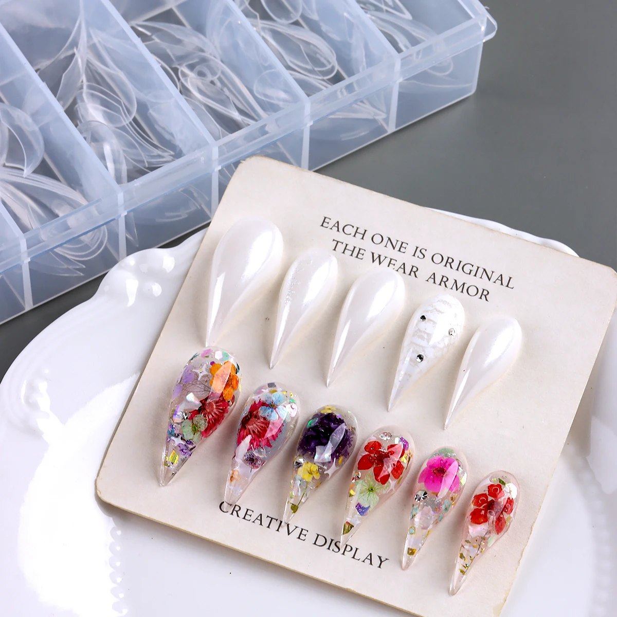 Nagel-Dualformen für Poly-Gel-Verlängerung, 3D-Klauen-Nagelform, Katzenklauen-Hawk-Curve, wiederverwendbare, vollflächige Nagelform, 140 Stück, 14 – Detail 9