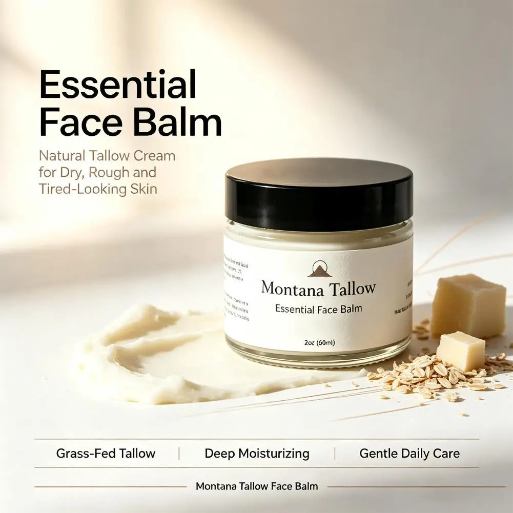 Beef Tallow Face Balm Deep Moisturizing Repair Cream with Coconut Oil and Lavender for Dry Flaky Skin Barrier Care