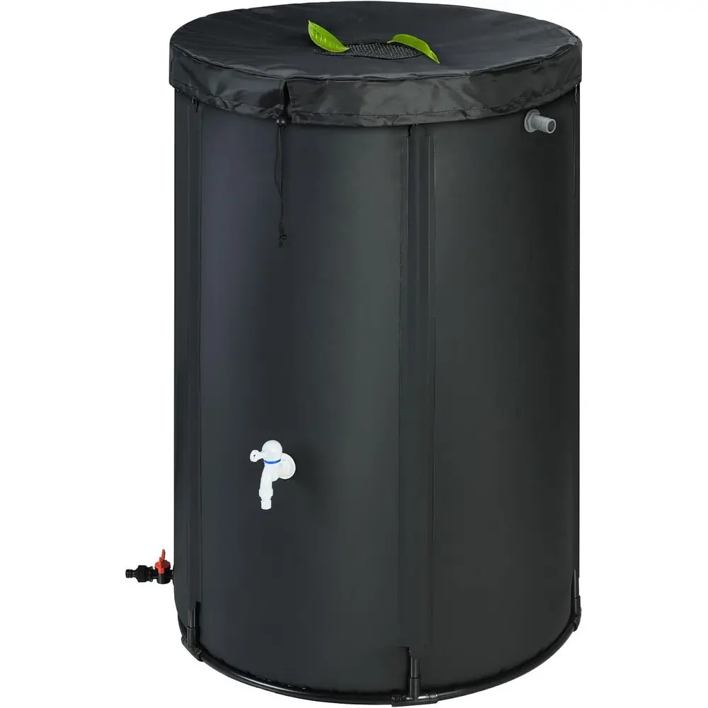 

Портативный складной резервуар для сбора дождевой воды на 100 галлонов с краном и комплектом для перелива, черный