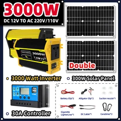 3000W Power Inverter 30A Solar Charge Controller Solar system Set camping solar energy panels complete solar power kit off grid