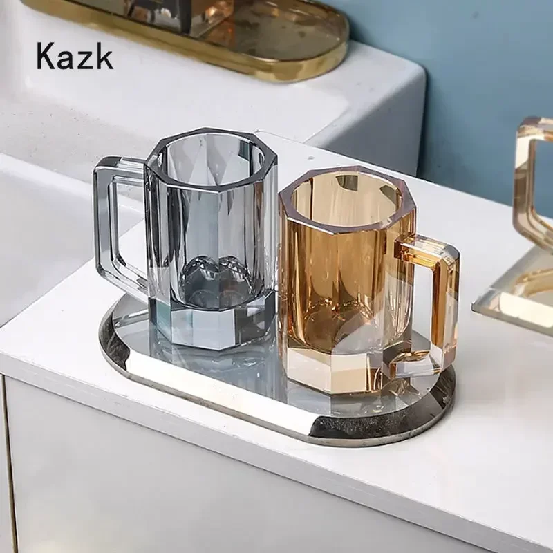 Crystal Glass Bathroom Decoration Accessories Light Luxury Glass Cup Toothbrush Holder Soap Bottle Bathroom Accessories Set Tray