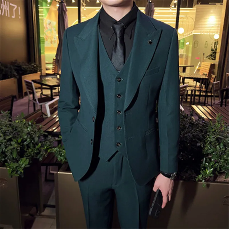 

Luxury 3 Pieces Suits with Pants Men Wedding Prom Dress Slim Fit Green Blazer Sets Single Breasted Mariage Suits Ternos Costume