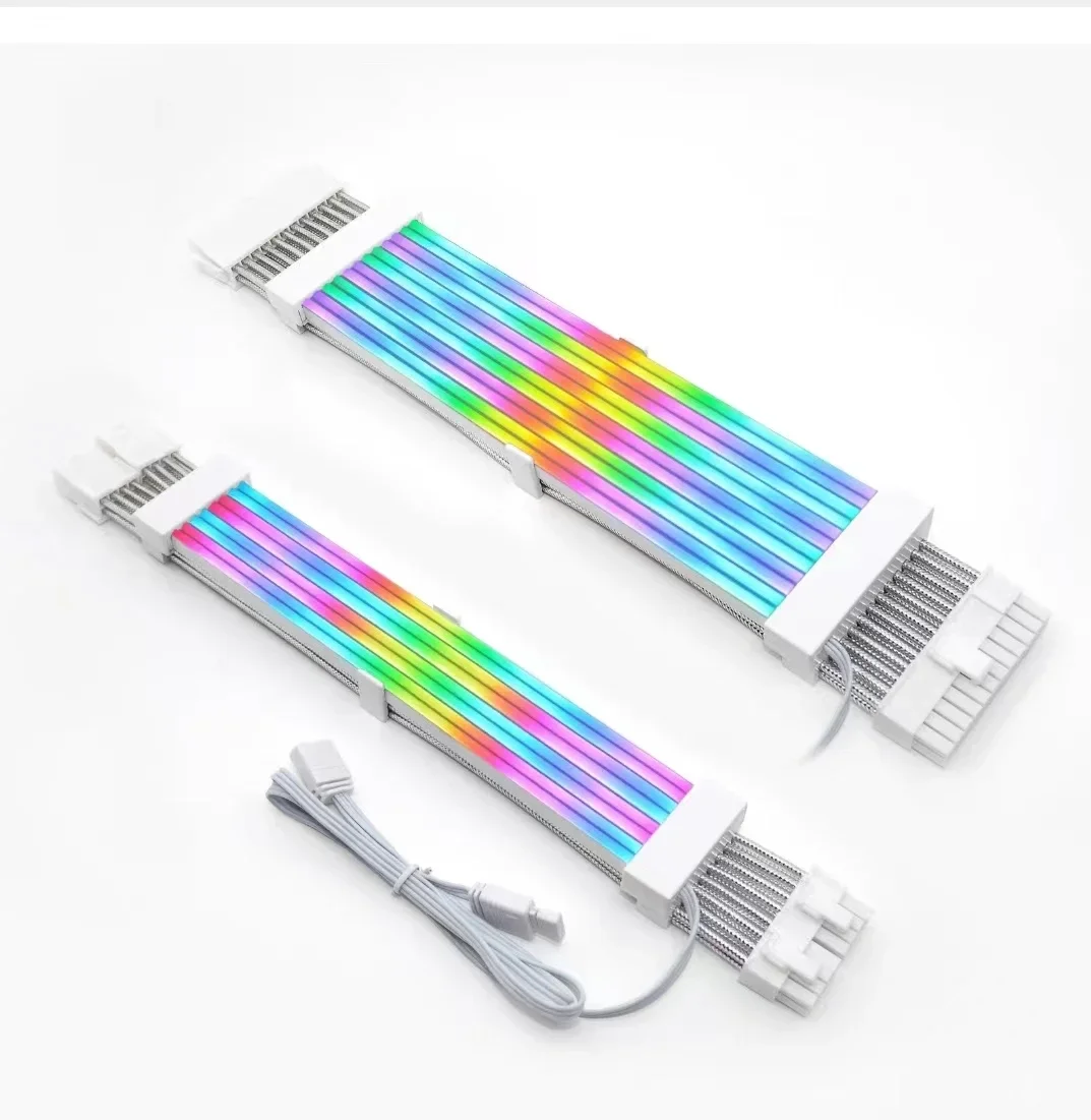 كابل تمديد PC PSU RGB، ATX 24Pin + PCI-E GPU 8PinX2، محول نقل غاسل بخط ألوان نيون ARGB، M/B 5V 3Pin SYNC