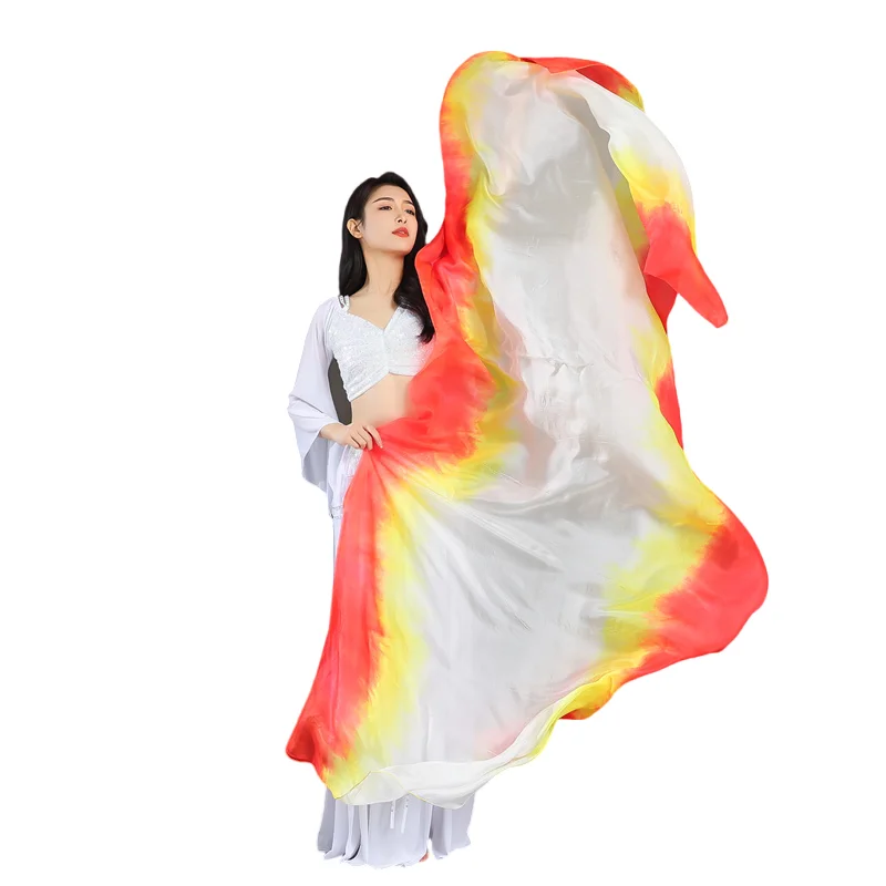 Handgemaakte Buikdans Zijden Sjaal Sluiers Geleidelijke Kleuren Professionele Oosterse Danser Stage Performance Show Props Aanbidding Lof
