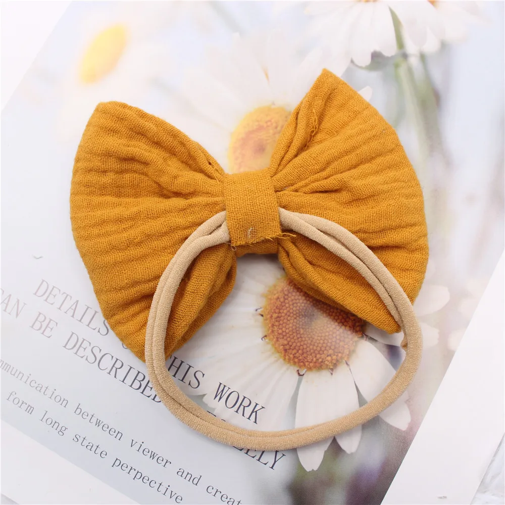 Baby Hair Accessories Head Bands Kids Girls Bow Hairband Muslin Nylon Elastic Headwear Newborn Solid Color Decoration Photo Prop