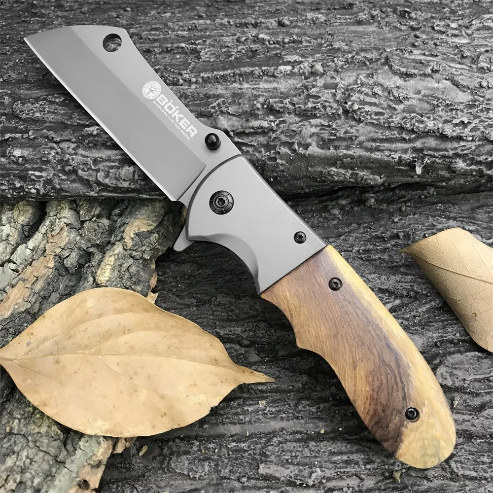 Tactical Boker DA104 Pocket Folding Knife 5Cr13Mov Tanto Blade Wooden Handle Camping Hunting EDC Knives Outdoor Survival Tools