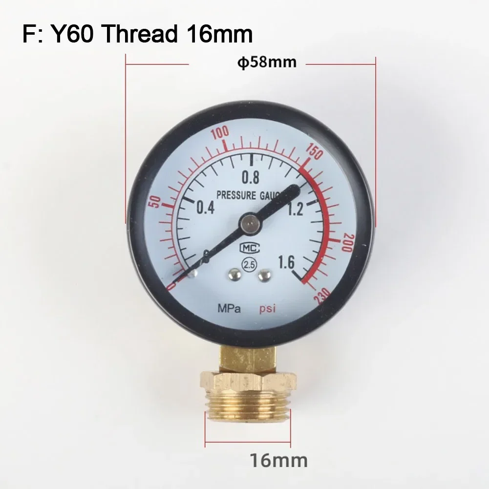 1pc Pressure Gauge For Air Compressor Y60 0-1.6Mpa 0-230PSI Pool Filter Water Pressure Gauge Meter Measurement Power Tools