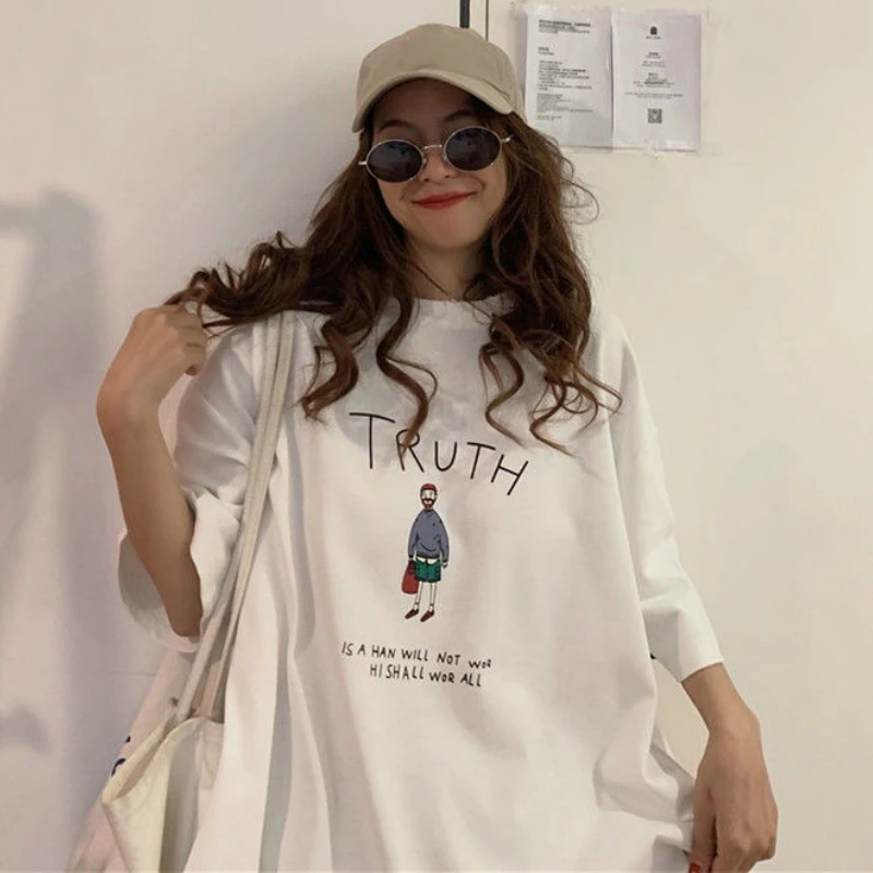 女性用ルーズTシャツ,韓国風ヒップスター,カップル用プリント,シック,トレンディ,原宿,夏