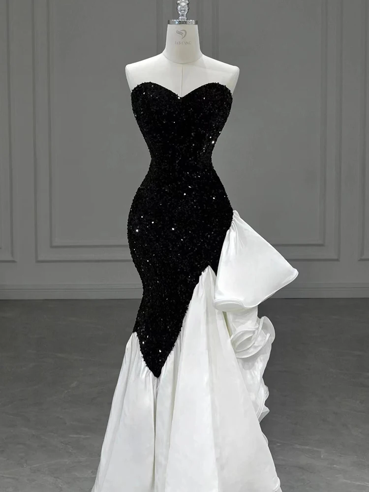 

Ele Bla Hepburn Sle Evening Gown Sparkling Fi Tail Host Year End Par Dr Korean Sle Zipper Ba Sequin Dr