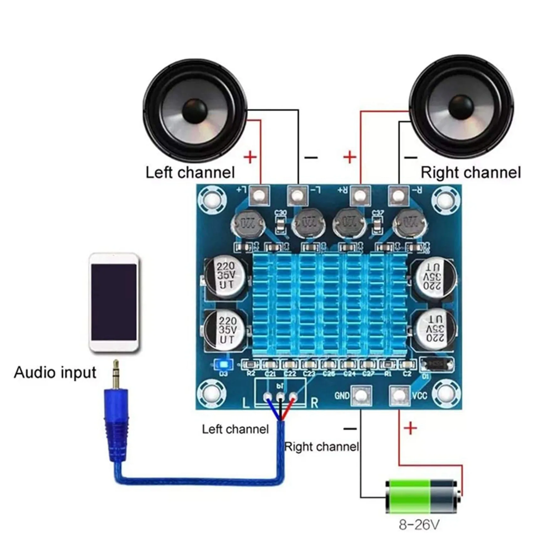 

CJSD-2X TPA3110 XH-A232 Dual Channel 3A 30W+30W Digital Stereo Audio Power Amplifier Board