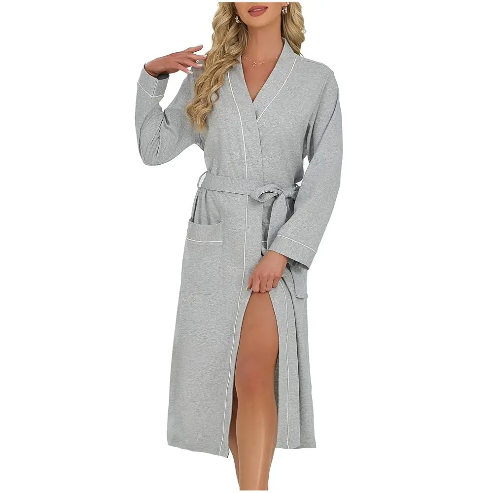 

Женский халат из органического хлопка, легкий длинный кимоно-халат для женщин, мягкая домашняя одежда для спа-процедур и сна с карманами