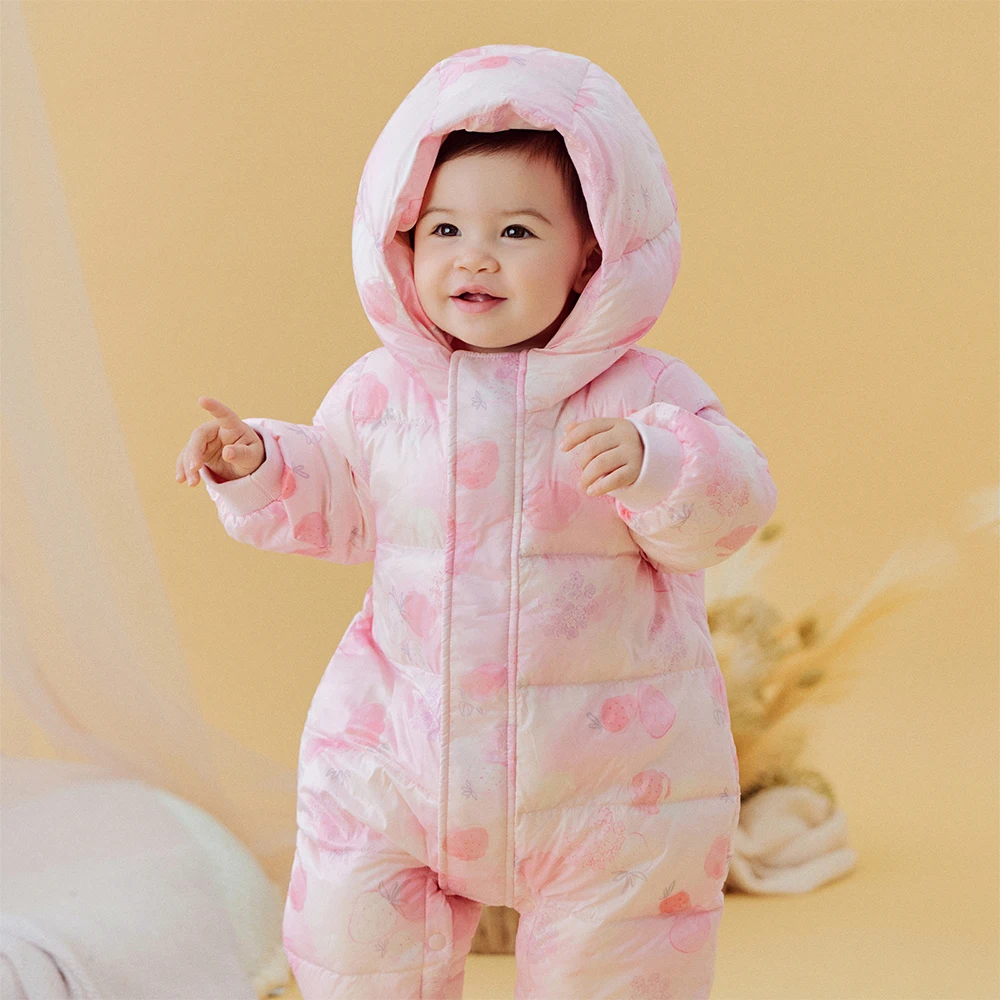 Dave Bella Baby Girls' Down Jumpsuit Autumn Winter Kids' Hooded Thick Warm Newborn Clothes Children's Fashion Clothes DB4254976