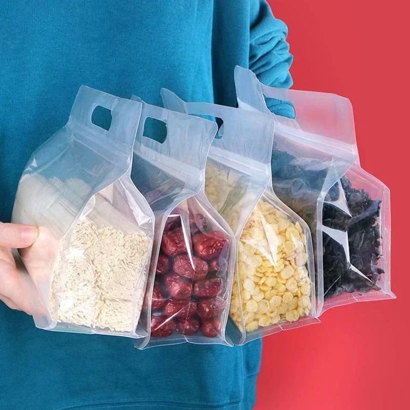 1pcs Food Packaging Ziplock Bags Transparent Frosted with Handle Stand Up Sealed for Candy Nuts Storage Reusable Pouch