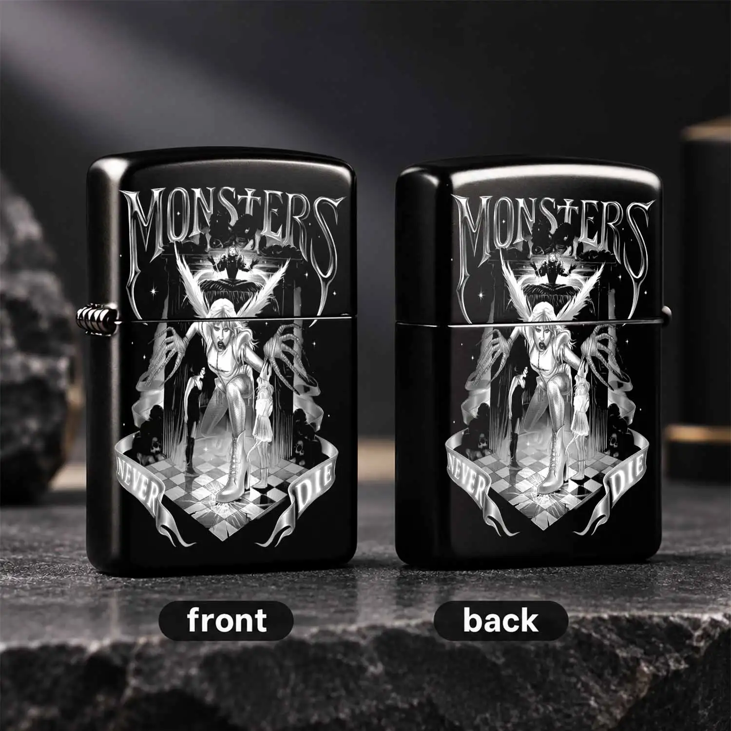 Retro Dark Style Themed Lighter With Classic Monsters Illustration, Creative Artistic Portable Accessory For Daily Use, Outdoor Activities And Gatherings, Unique Trendy Practical Gift For Friends And Hobbyists, Nice Des A Humorous And Inter