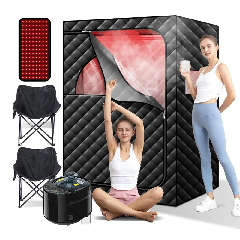 Tragbare Dampfsauna mit 660 nm Rotlichtpanel, 2-Personen-Saunazelt mit 1500 W, 4 l Verdampfer, Heim-Spa für Entspannung