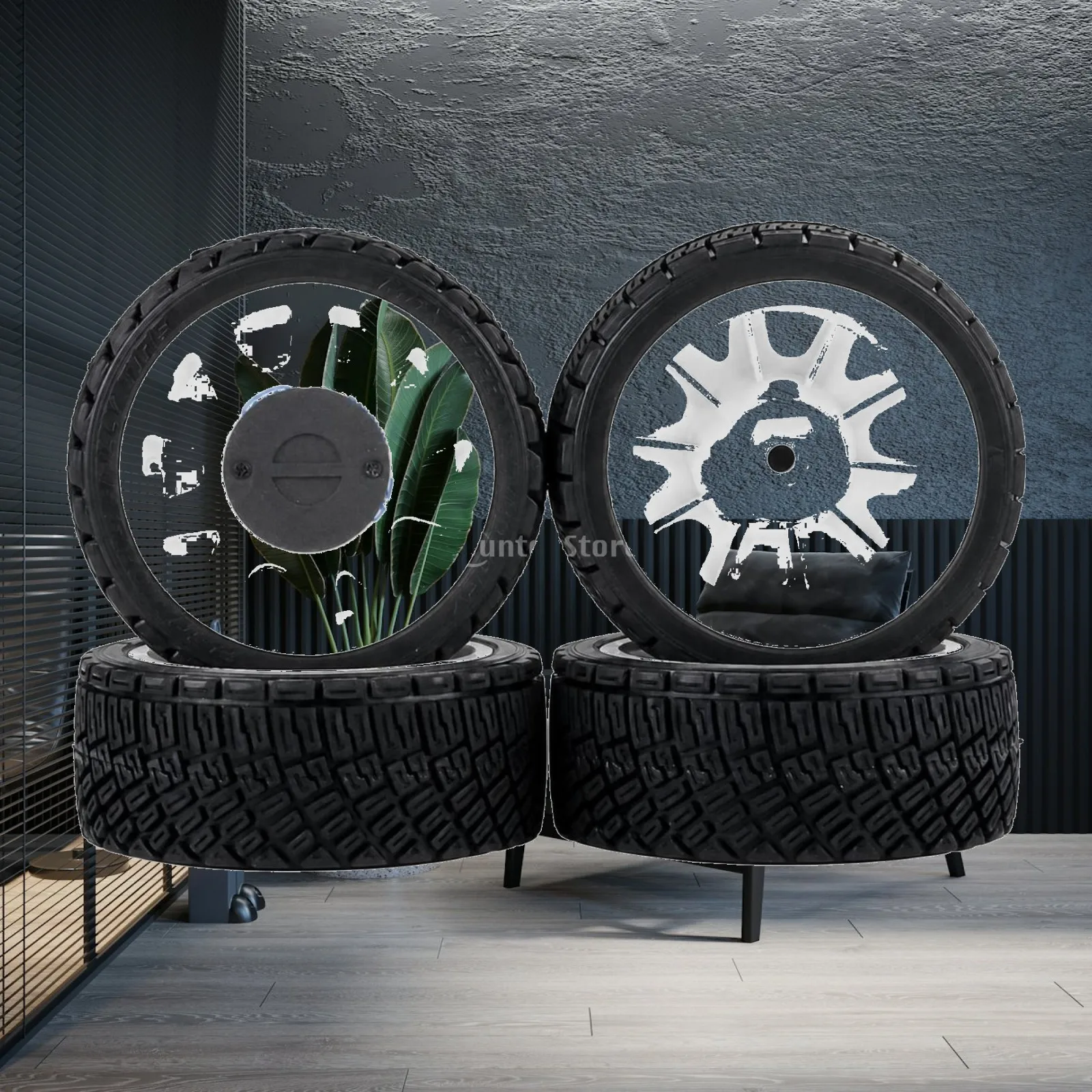 RC Wheel with Treaded Tire Grip Wheel Tire Set Accessory Non-Slip Wear-Resistant for Flat-Surface Driving