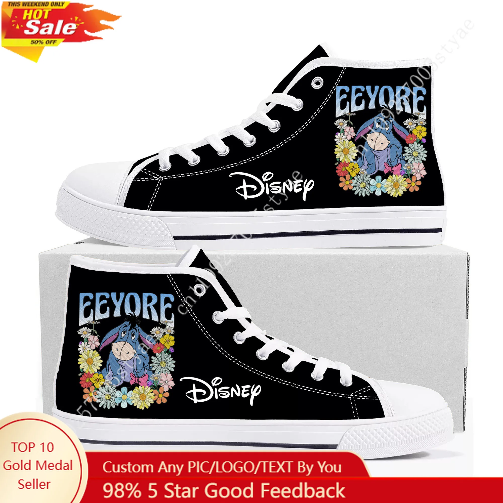 

Высокие кроссовки Disney Winnie the Pooh Eeyore, легкие повседневные кроссовки из ткани для мужчин и женщин
