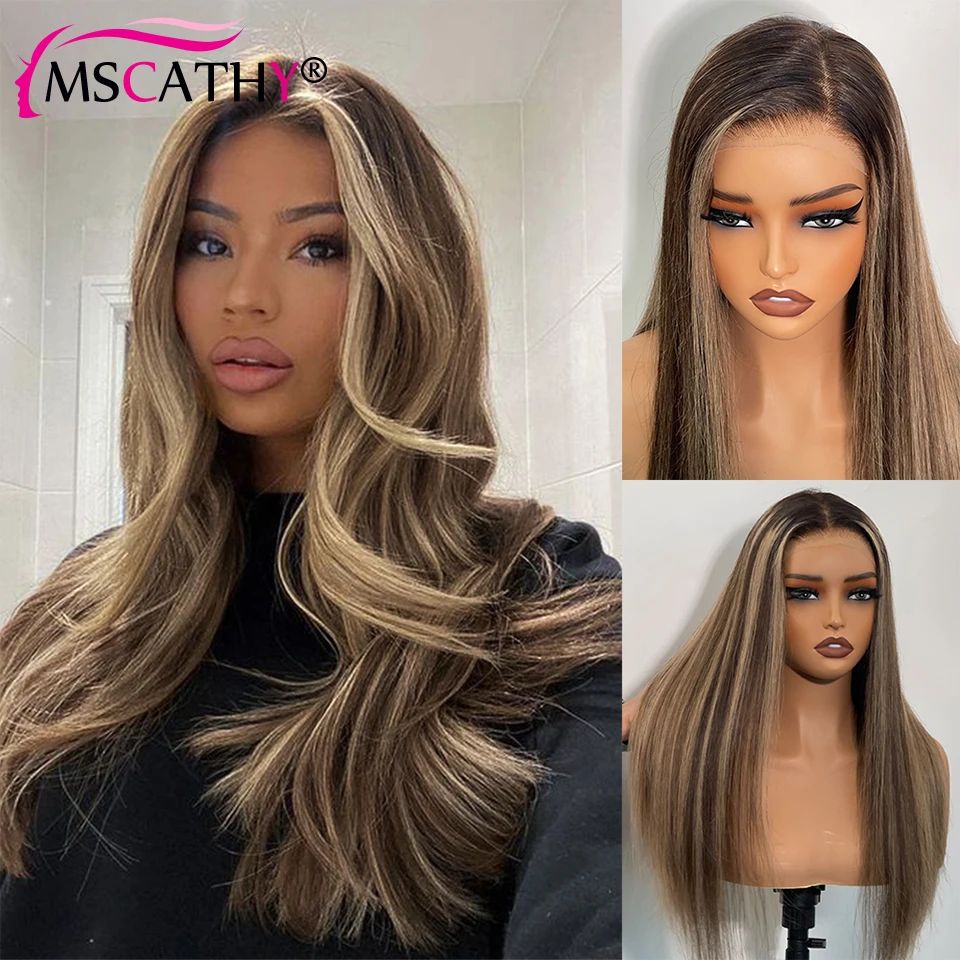 Wig Rambut Asli Pirang Kekuningan 200% Untuk Wanita, Wig Lace Front Lurus 13x6, Wig Lace Frontal HD Transparan, Sudah Preplucked