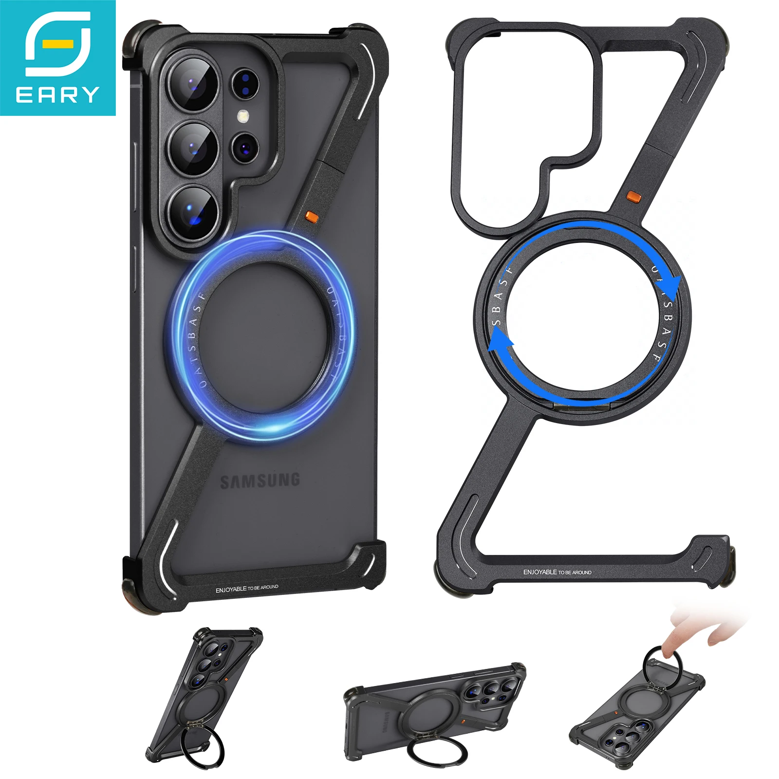 

Eary Metal Case for Samsung Galaxy S26 Ultra Frameless Shell With 360°Rotatable Magnetic Stand Shockproof Protective Phone Cover