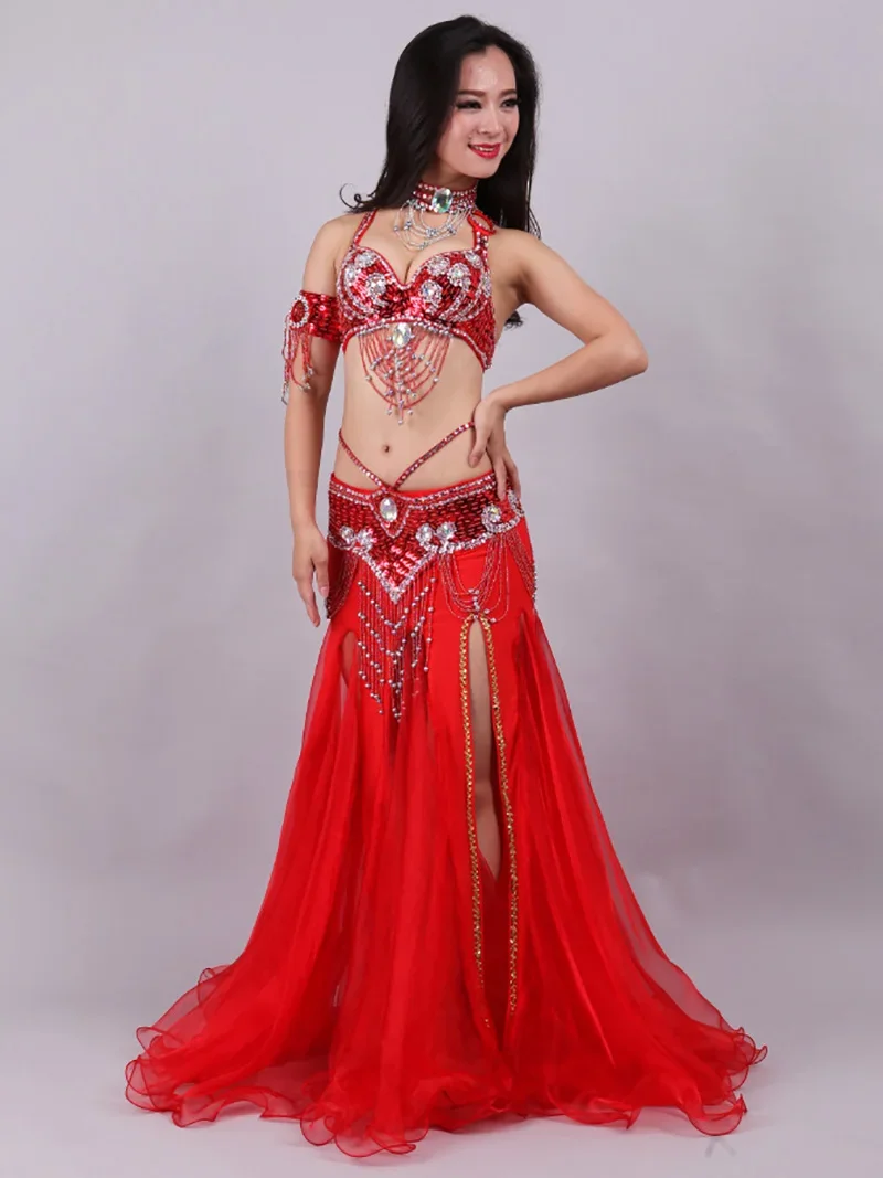 

Women Indian Dancewear Belly Dance Long Skirts Beading Sequin Diamond Adult Club Party Performance Costume Rave Outfits Set